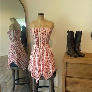 Red and White Strapless Dress